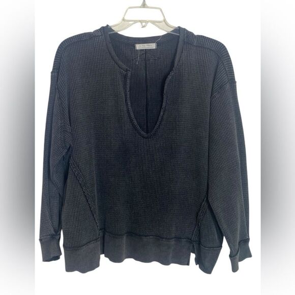 Free People S oversized charcoal gray pull over casual long sleeve boho - Picture 1 of 4